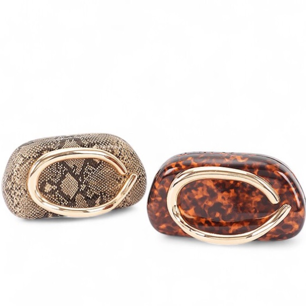 Brown Tortoise or Snake Print Box Clutch Bag